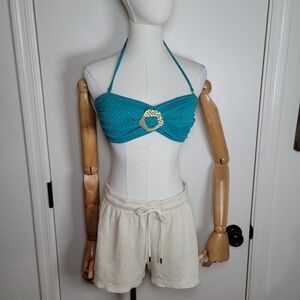 Theory Linen Blend Oatmeal Summer Shorts Size M Lightweight & Chic